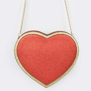 Heart Shaped Glittery Red & Gold - Hard-Shell Crossbody Bag / Purse - NWT